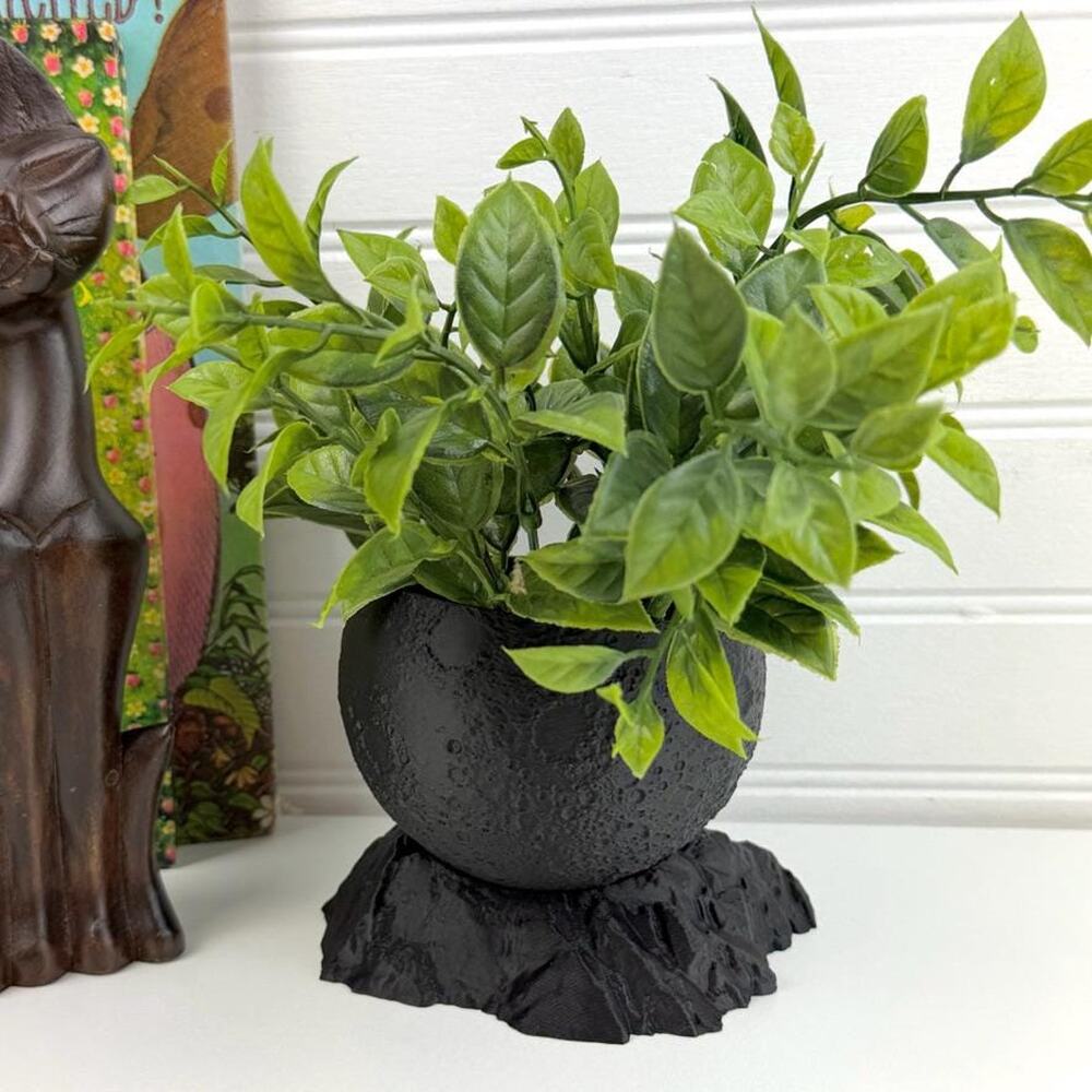 Moon Planter with Base, Indoor Plant Pot, Tabletop Planter, Astronomy Decor